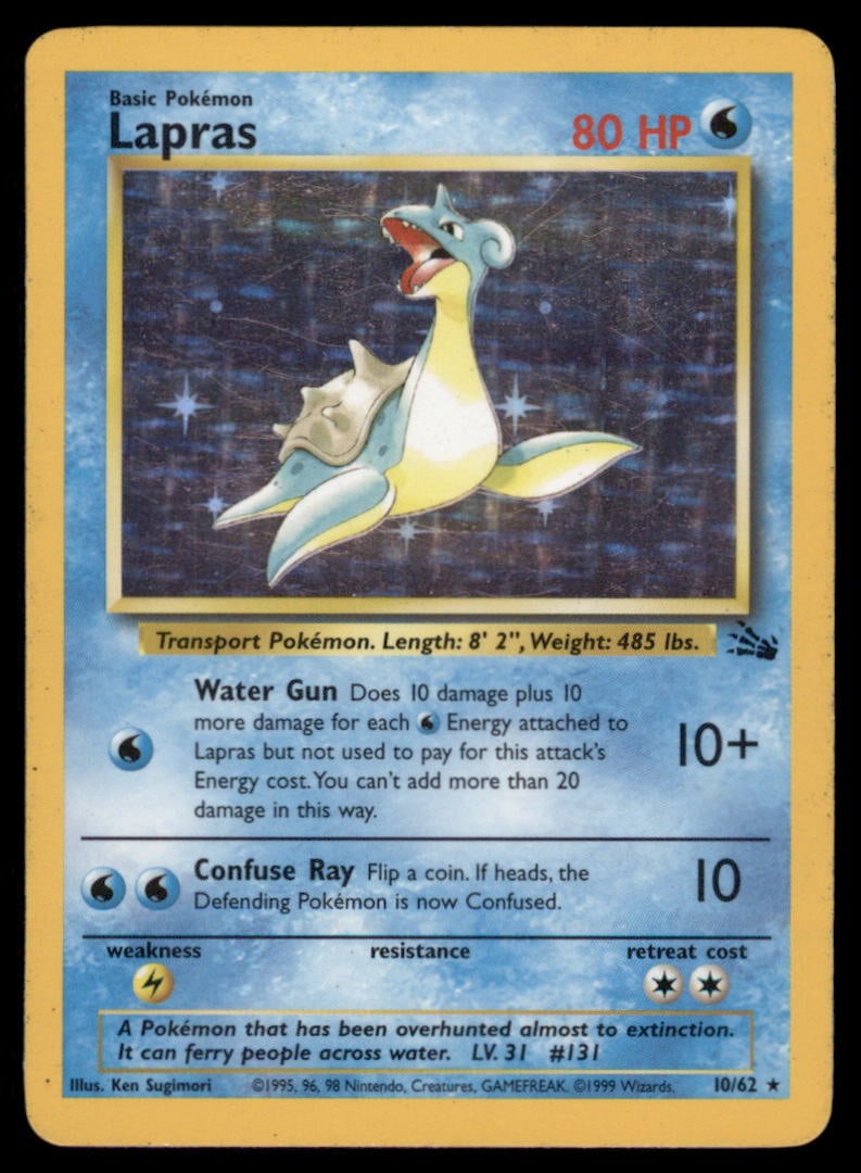 Lapras 10/62 Fossil Pokemon Card Unlimited Holo: We offer combined shipping on multiple items. Buyers may also arrange their own shipping. LiveShipping is a separate and independent option for shipping that is NOT a part of the auction house or thei