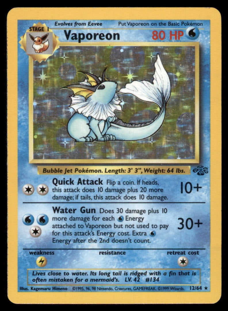 Vaporeon 12/64 Jungle Pokemon Card Unlimited Holo (1 of 2)
