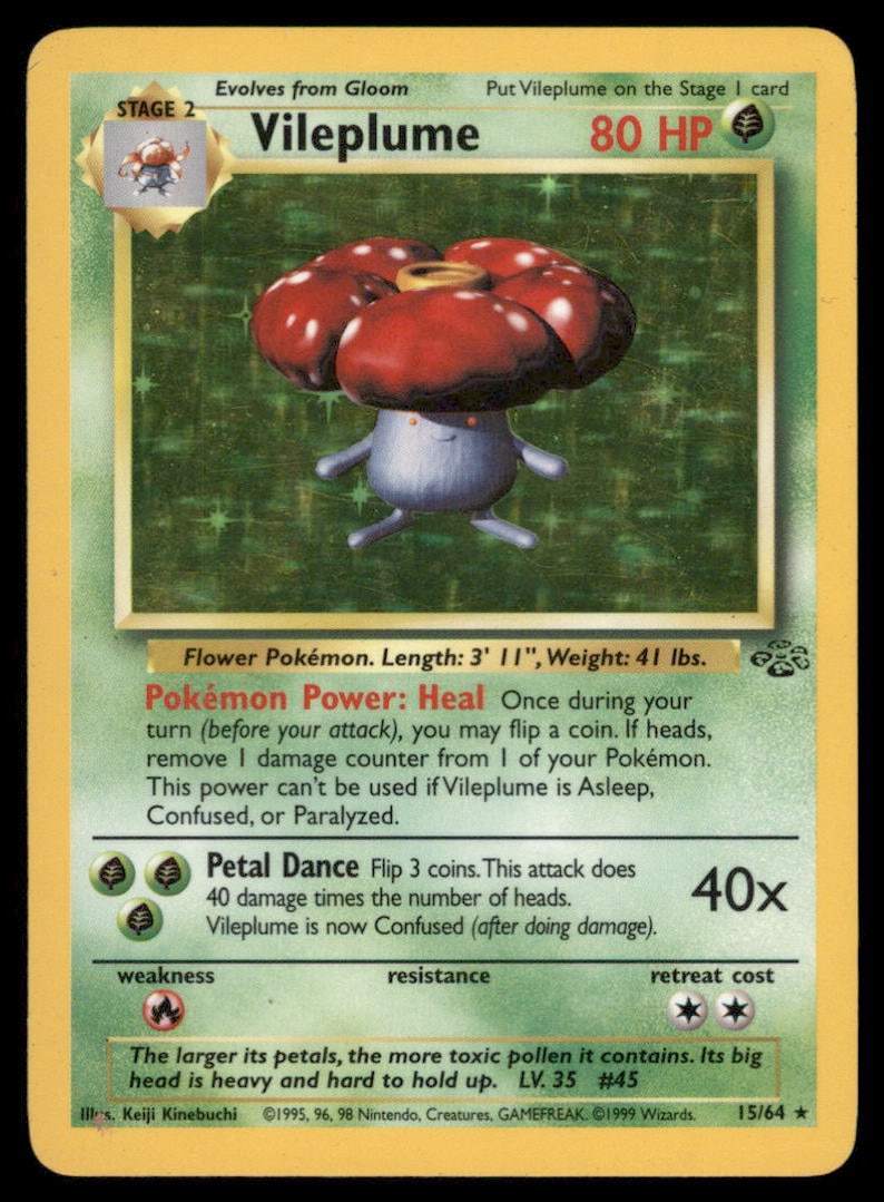 Vileplume 15/64 Jungle Pokemon Card Unlimited Holo: We offer combined shipping on multiple items. Buyers may also arrange their own shipping. LiveShipping is a separate and independent option for shipping that is NOT a part of the auction house or thei