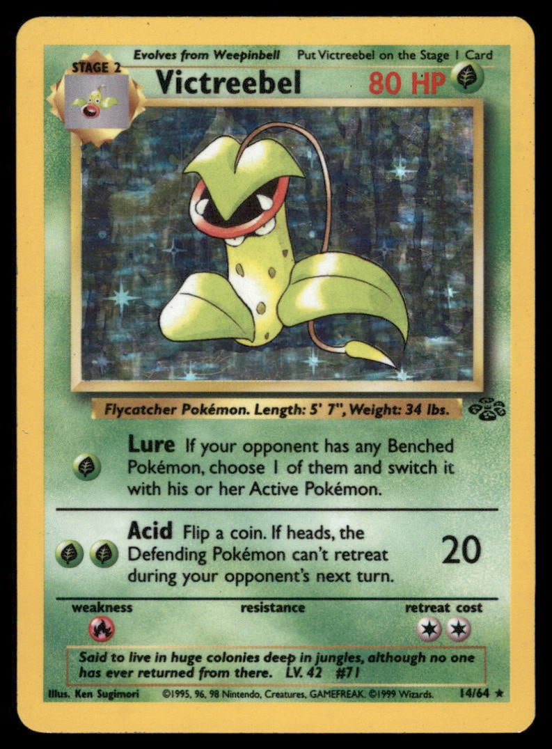 Victreebel 14/64 Jungle Pokemon Card Unlimited Holo: We offer combined shipping on multiple items. Buyers may also arrange their own shipping. LiveShipping is a separate and independent option for shipping that is NOT a part of the auction house or thei