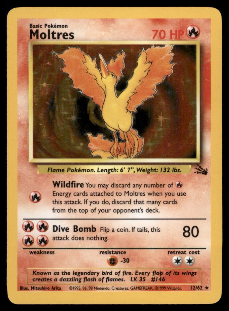 Moltres 12/62 Fossil Pokemon Card Unlimited Holo (1 of 2)