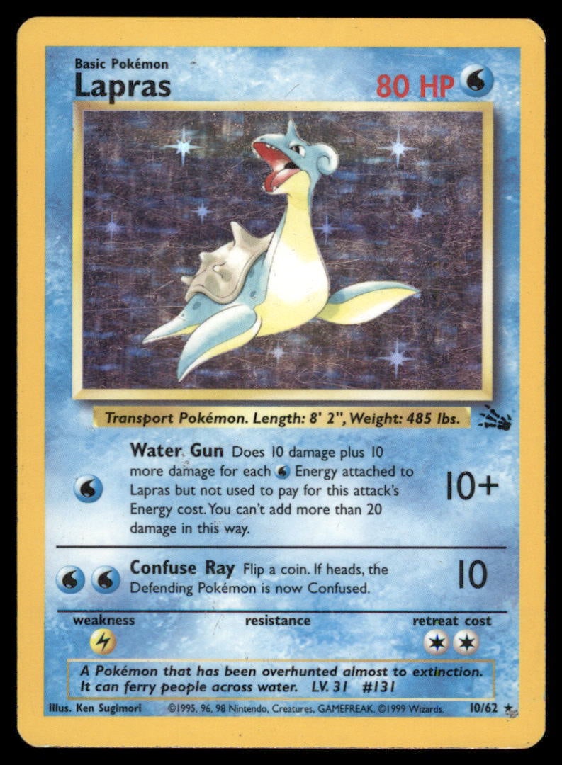 Lapras 10/62 Fossil Pokemon Card Unlimited Holo: We offer combined shipping on multiple items. Buyers may also arrange their own shipping. LiveShipping is a separate and independent option for shipping that is NOT a part of the auction house or thei