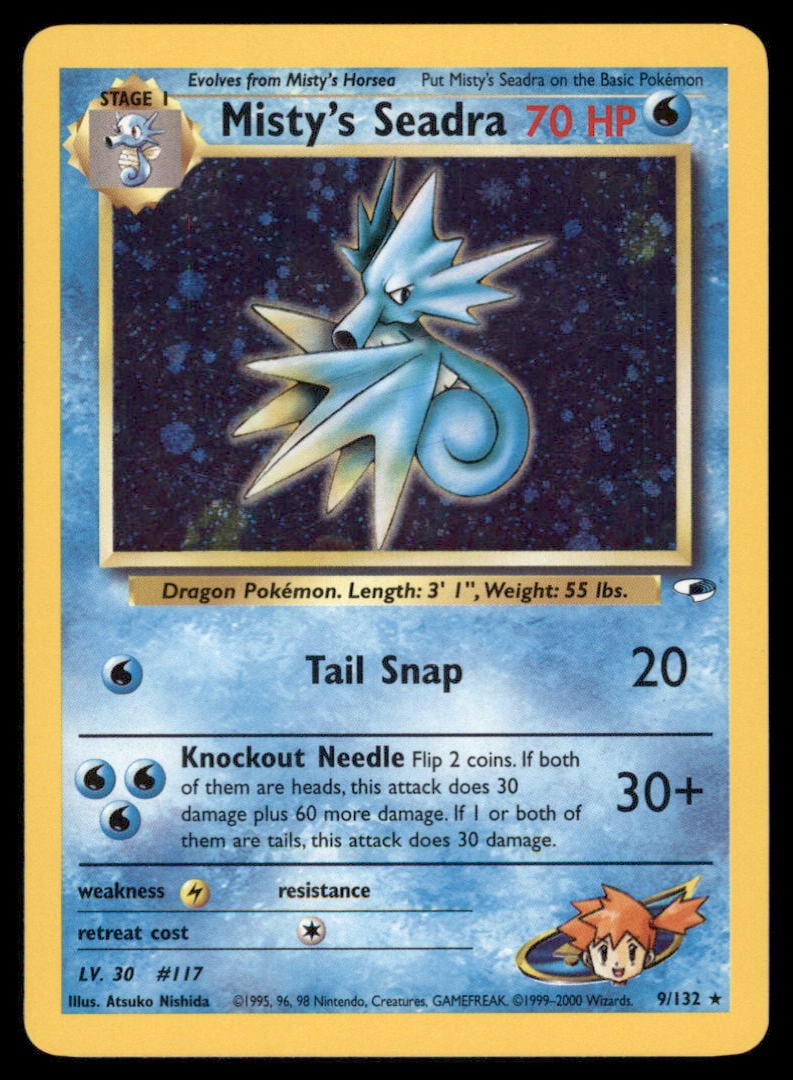 Misty's Seadra 9/132 Gym Heroes Pokemon Card Unlimited Holo (1 of 2)