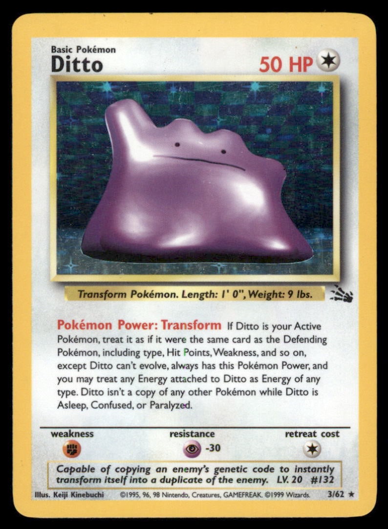 Ditto 3/62 Fossil Pokemon Card Unlimited Holo (1 of 2)