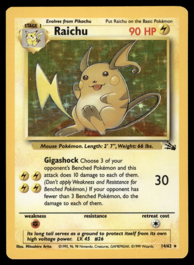 Raichu 14/62 Fossil Pokemon Card Unlimited Holo (1 of 2)