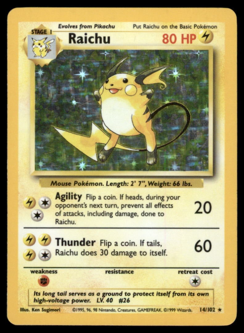 Raichu 14/102 Holo Base Set Unlimited Pokemon Card (1 of 2)