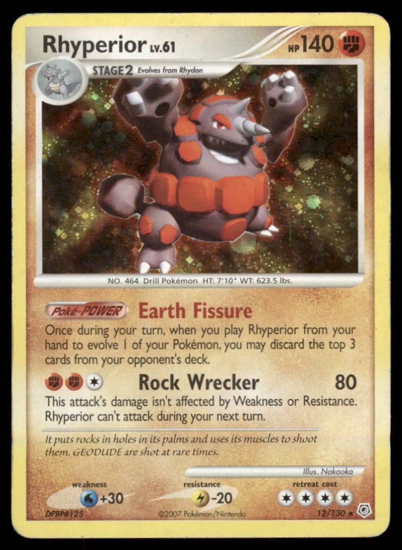 Rhyperior 12/130 Holo Diamond & Pearl Pokemon Card (1 of 2)