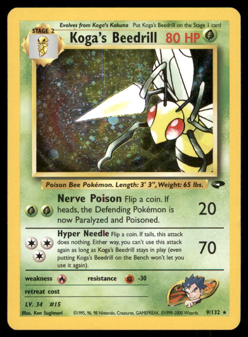 Koga's Beedrill 9/132 Gym Challenge Pokemon Card Unlimited Holo: We offer combined shipping on multiple items. Buyers may also arrange their own shipping. LiveShipping is a separate and independent option for shipping that is NOT a part of the auction house or thei