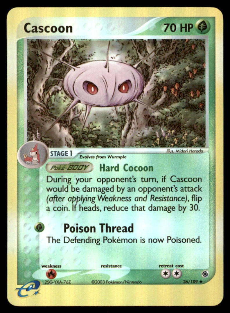 Cascoon 26/109 Ruby & Sapphire Pokemon Card Reverse Holo: We offer combined shipping on multiple items. Buyers may also arrange their own shipping. LiveShipping is a separate and independent option for shipping that is NOT a part of the auction house or thei