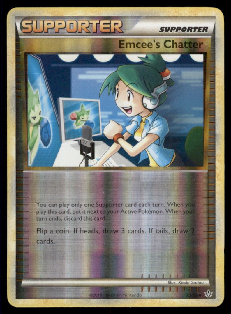 Emcee's Chatter 73/95 HGSS Unleashed Pokemon Card: We offer combined shipping on multiple items. Buyers may also arrange their own shipping. LiveShipping is a separate and independent option for shipping that is NOT a part of the auction house or thei