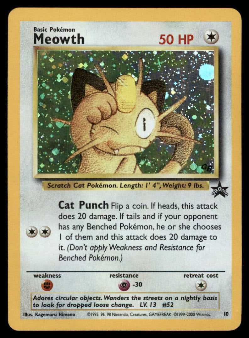 Meowth 10 Wizards Black Star Promos Pokemon Card Holo: We offer combined shipping on multiple items. Buyers may also arrange their own shipping. LiveShipping is a separate and independent option for shipping that is NOT a part of the auction house or thei