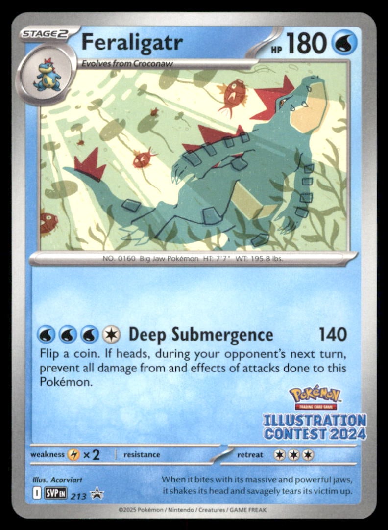 Feraligatr (Illustration Contest 2024) 213 Scarlet & Violet Promo Pokemon Card: We offer combined shipping on multiple items. Buyers may also arrange their own shipping. LiveShipping is a separate and independent option for shipping that is NOT a part of the auction house or thei