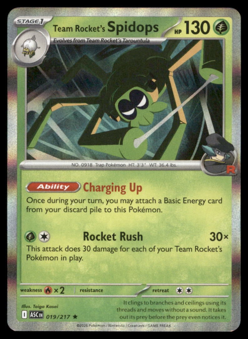 Team Rocket's Spidops 019/217 Ascended Heroes Pokemon Card Holo: We offer combined shipping on multiple items. Buyers may also arrange their own shipping. LiveShipping is a separate and independent option for shipping that is NOT a part of the auction house or thei