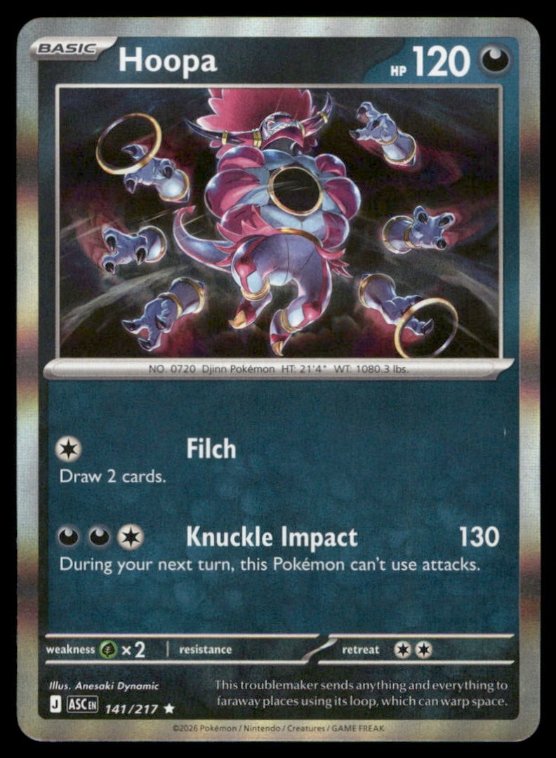 Hoopa 141/217 Ascended Heroes Pokemon Card Holo: We offer combined shipping on multiple items. Buyers may also arrange their own shipping. LiveShipping is a separate and independent option for shipping that is NOT a part of the auction house or thei