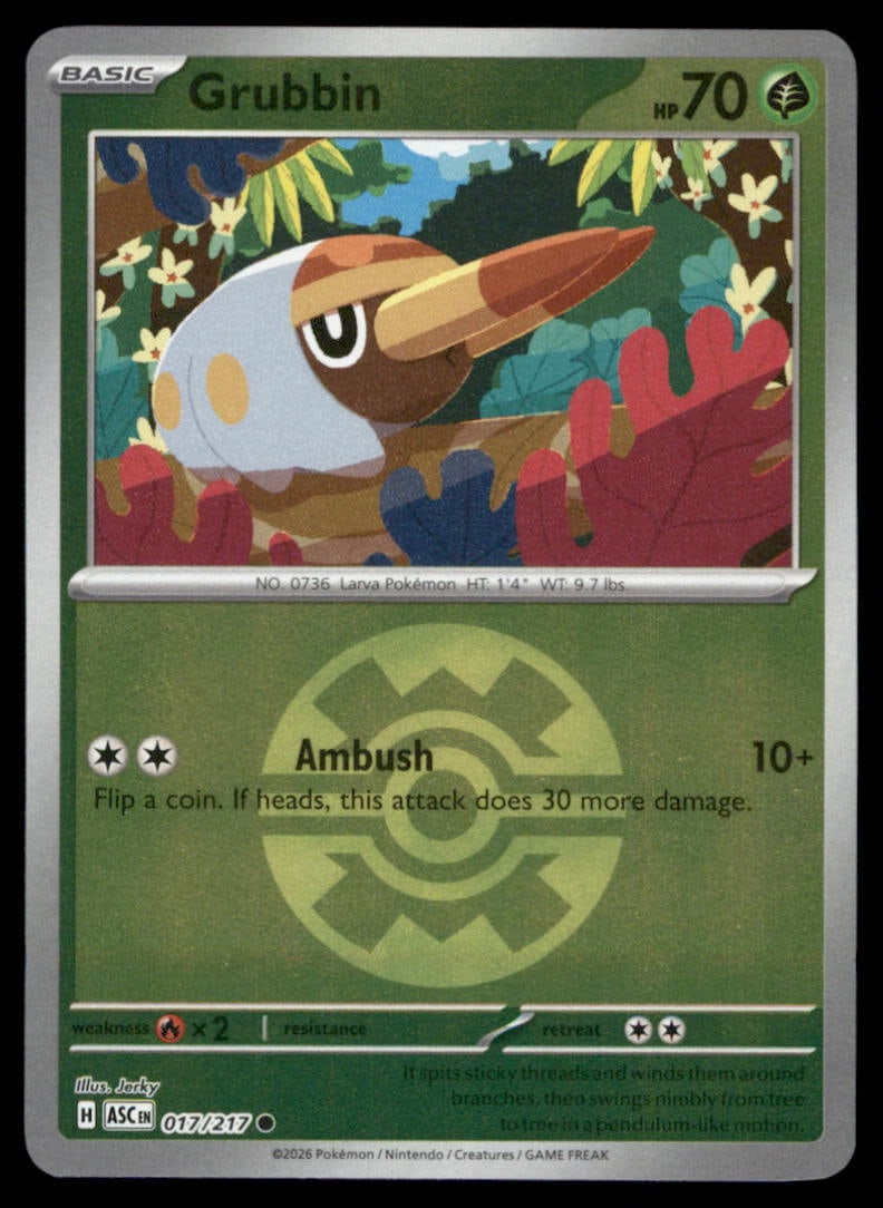 Grubbin (Quick Ball) 017/217 Ascended Heroes Pokemon Card Reverse Holo: We offer combined shipping on multiple items. Buyers may also arrange their own shipping. LiveShipping is a separate and independent option for shipping that is NOT a part of the auction house or thei