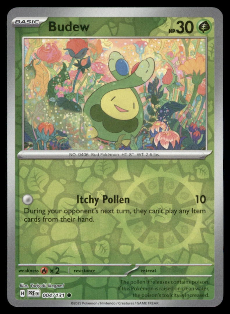 Budew 004/131 Prismatic Evolutions Pokemon Card: We offer combined shipping on multiple items. Buyers may also arrange their own shipping. LiveShipping is a separate and independent option for shipping that is NOT a part of the auction house or thei