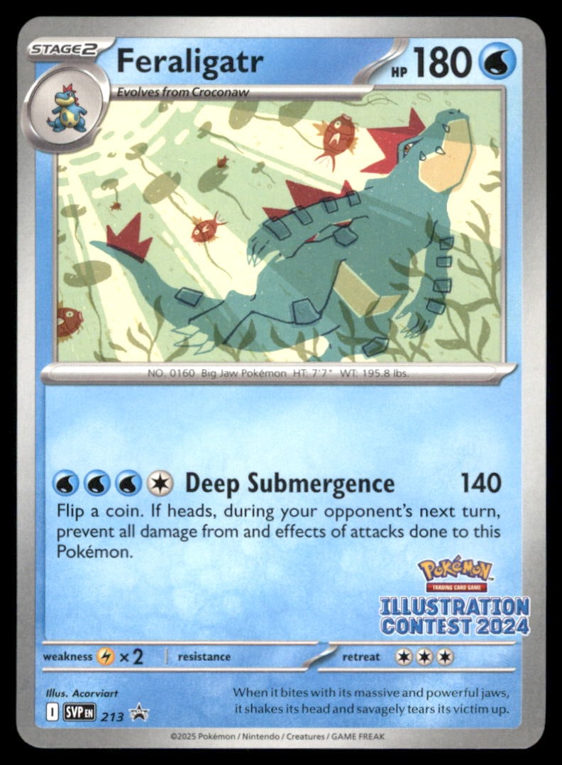 Feraligatr (Illustration Contest 2024) 213 Scarlet & Violet Promo Pokemon Card: We offer combined shipping on multiple items. Buyers may also arrange their own shipping. LiveShipping is a separate and independent option for shipping that is NOT a part of the auction house or thei