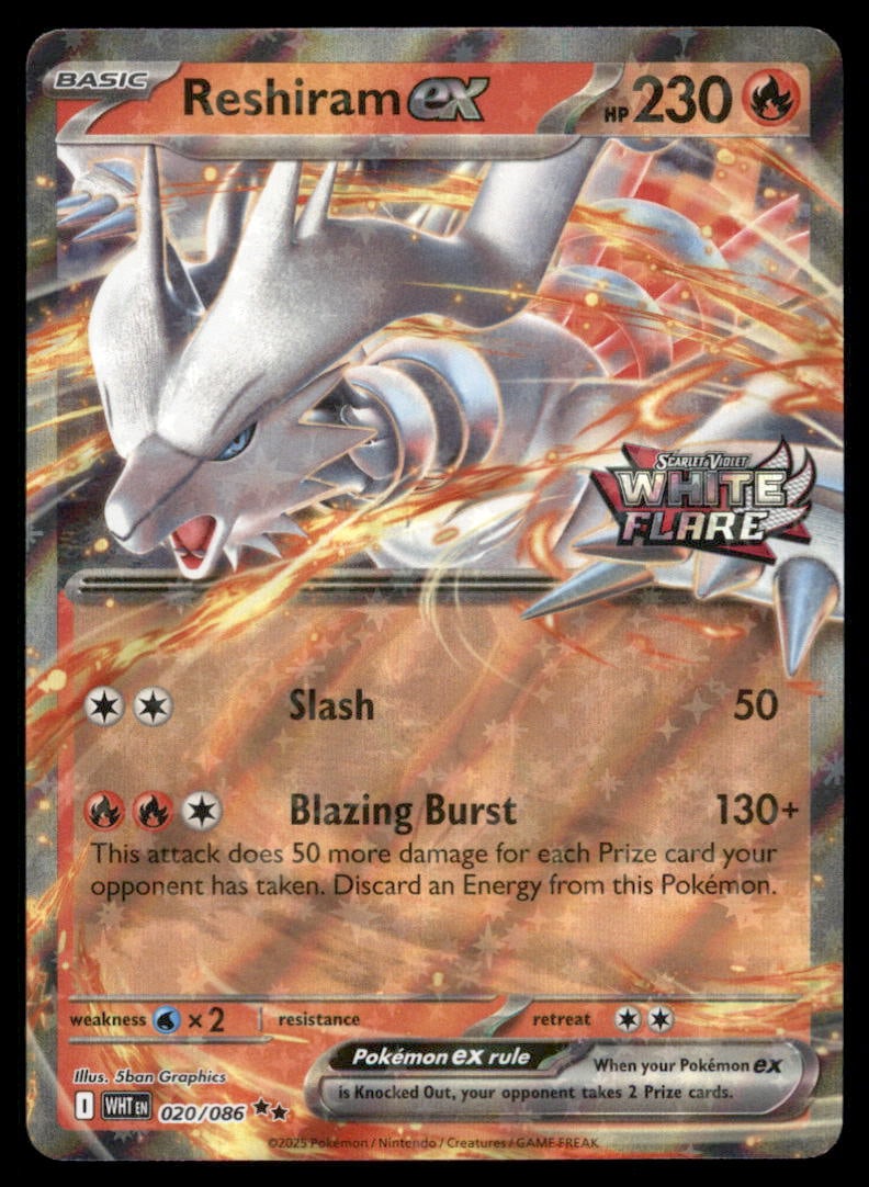Reshiram ex 020/086 Holo White Flare Pokemon Card: We offer combined shipping on multiple items. Buyers may also arrange their own shipping. LiveShipping is a separate and independent option for shipping that is NOT a part of the auction house or thei