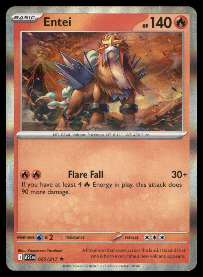 Entei 025/217 Ascended Heroes Pokemon Card Holo: We offer combined shipping on multiple items. Buyers may also arrange their own shipping. LiveShipping is a separate and independent option for shipping that is NOT a part of the auction house or thei