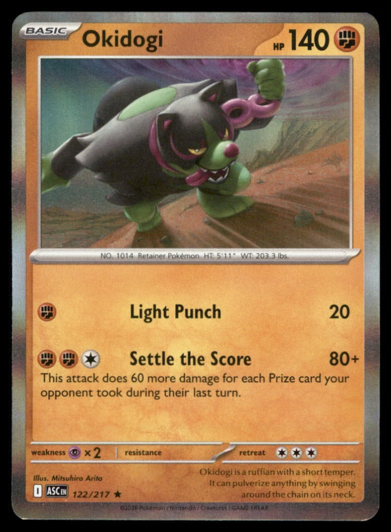 Okidogi 122/217 Ascended Heroes Pokemon Card Holo: We offer combined shipping on multiple items. Buyers may also arrange their own shipping. LiveShipping is a separate and independent option for shipping that is NOT a part of the auction house or thei