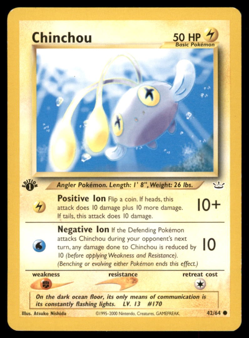 Chinchou 42/64 Neo Revelation Pokemon Card 1st Edition: We offer combined shipping on multiple items. Buyers may also arrange their own shipping. LiveShipping is a separate and independent option for shipping that is NOT a part of the auction house or thei