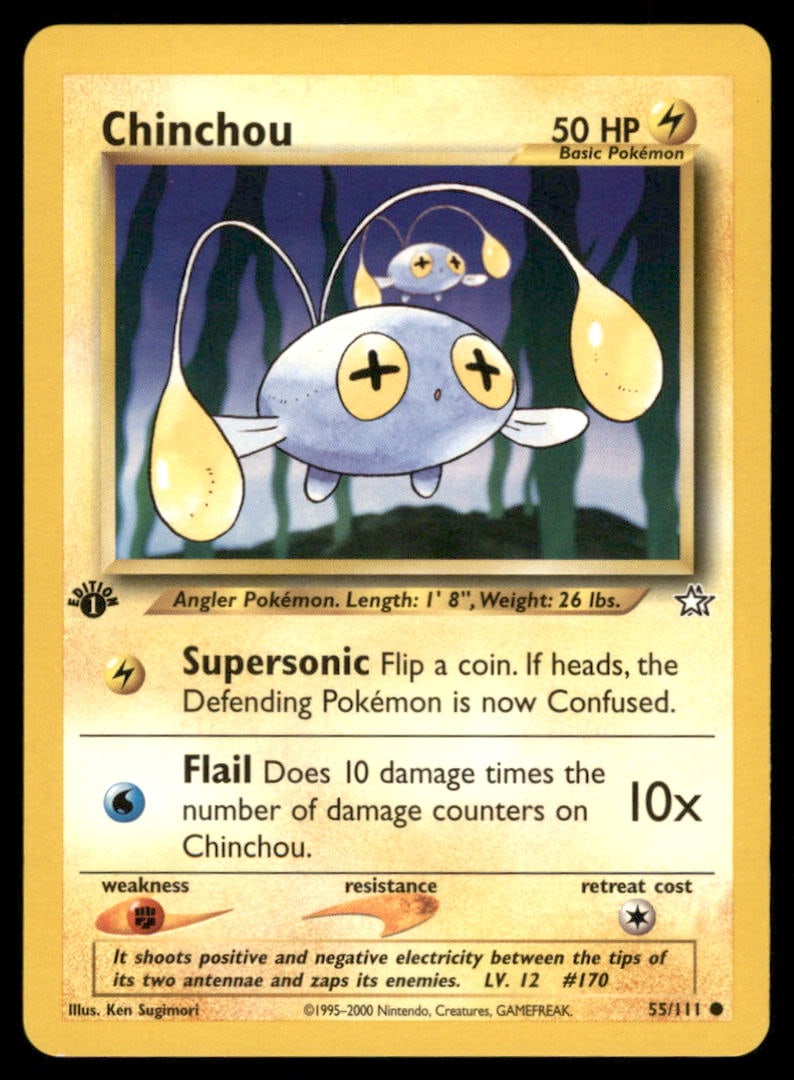 Chinchou 55/111 Neo Genesis Pokemon Card 1st Edition: We offer combined shipping on multiple items. Buyers may also arrange their own shipping. LiveShipping is a separate and independent option for shipping that is NOT a part of the auction house or thei
