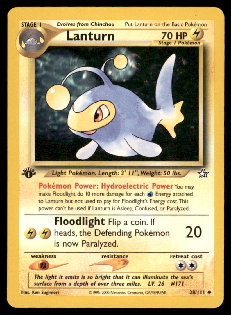 Lanturn 38/111 Neo Genesis Pokemon Card 1st Edition: We offer combined shipping on multiple items. Buyers may also arrange their own shipping. LiveShipping is a separate and independent option for shipping that is NOT a part of the auction house or thei