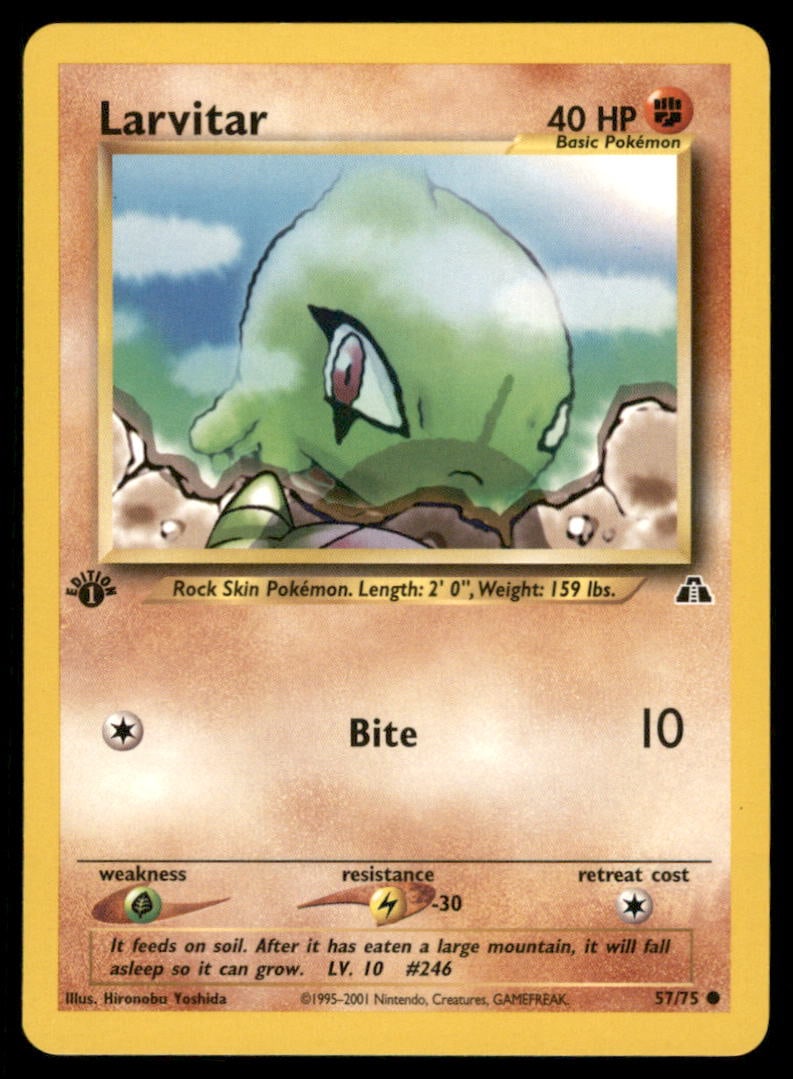 Larvitar 57/75 Neo Discovery Pokemon Card 1st Edition: We offer combined shipping on multiple items. Buyers may also arrange their own shipping. LiveShipping is a separate and independent option for shipping that is NOT a part of the auction house or thei