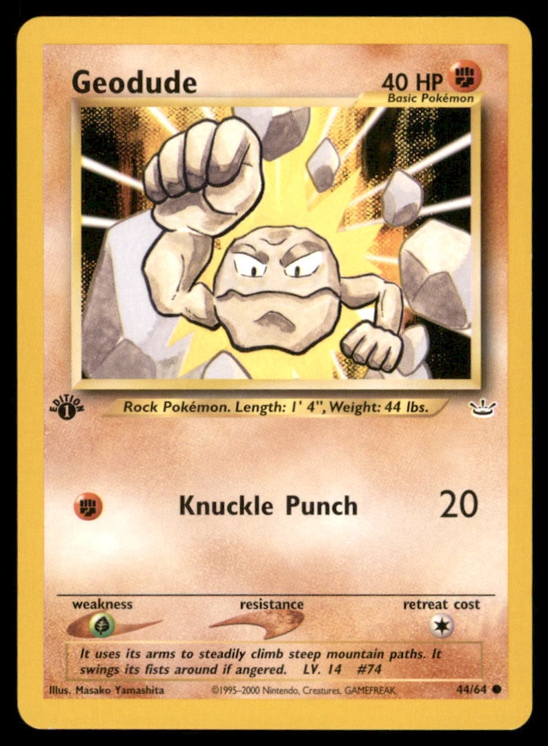 Geodude 44/64 Neo Revelation Pokemon Card 1st Edition: We offer combined shipping on multiple items. Buyers may also arrange their own shipping. LiveShipping is a separate and independent option for shipping that is NOT a part of the auction house or thei
