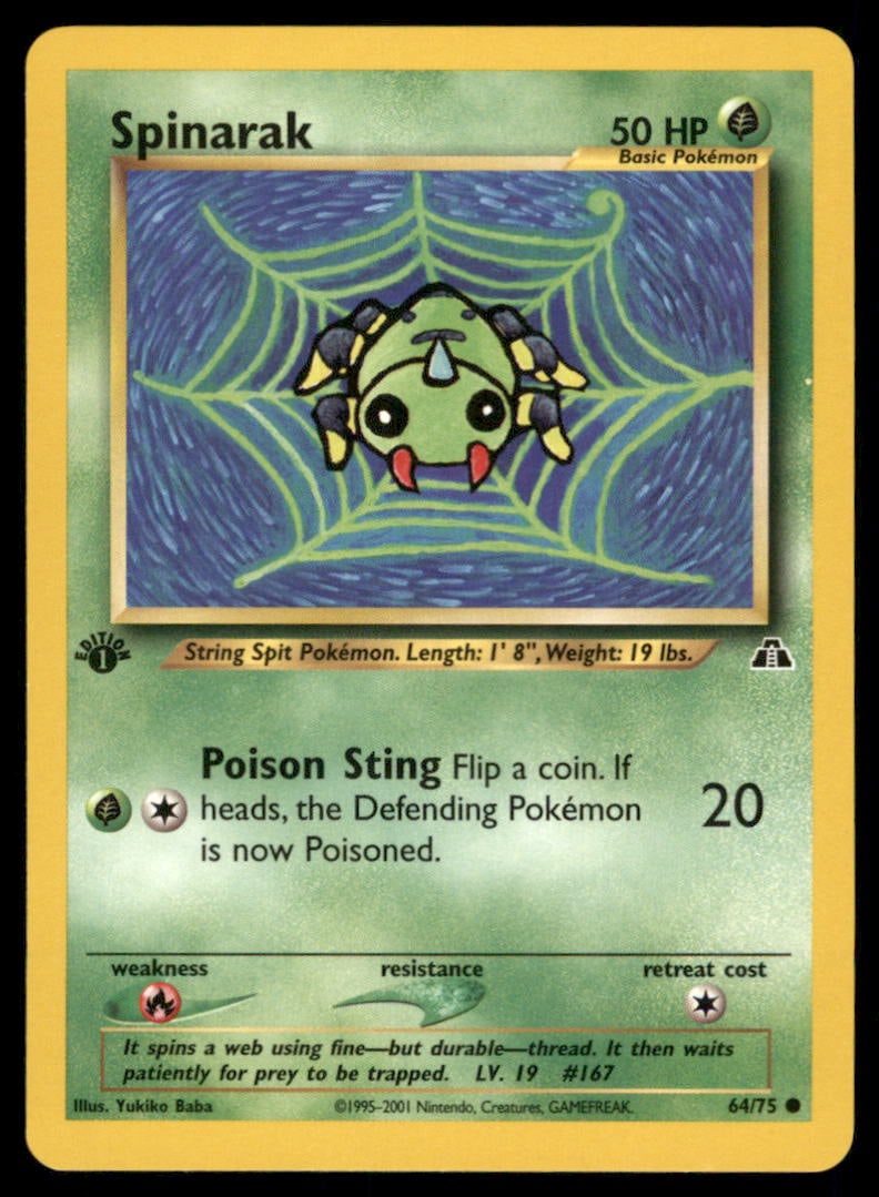 Spinarak 64/75 Neo Discovery Pokemon Card 1st Edition: We offer combined shipping on multiple items. Buyers may also arrange their own shipping. LiveShipping is a separate and independent option for shipping that is NOT a part of the auction house or thei