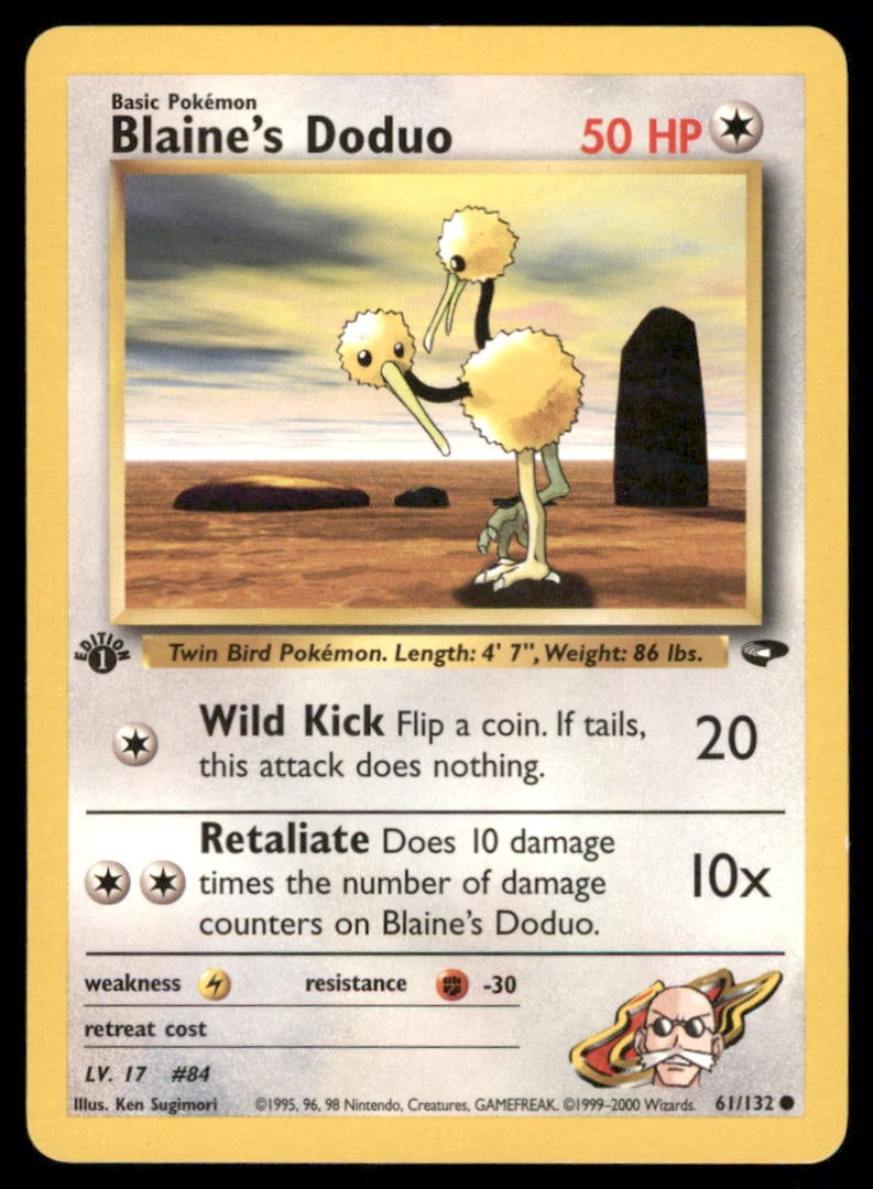 Blaine's Doduo 61/132 Gym Challenge Pokemon Card 1st Edition: We offer combined shipping on multiple items. Buyers may also arrange their own shipping. LiveShipping is a separate and independent option for shipping that is NOT a part of the auction house or thei