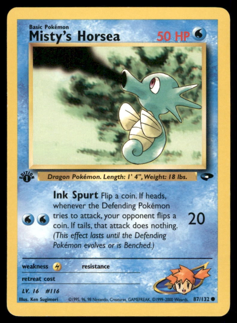 Misty's Horsea 87/132 Gym Challenge Pokemon Card 1st Edition (1 of 2)