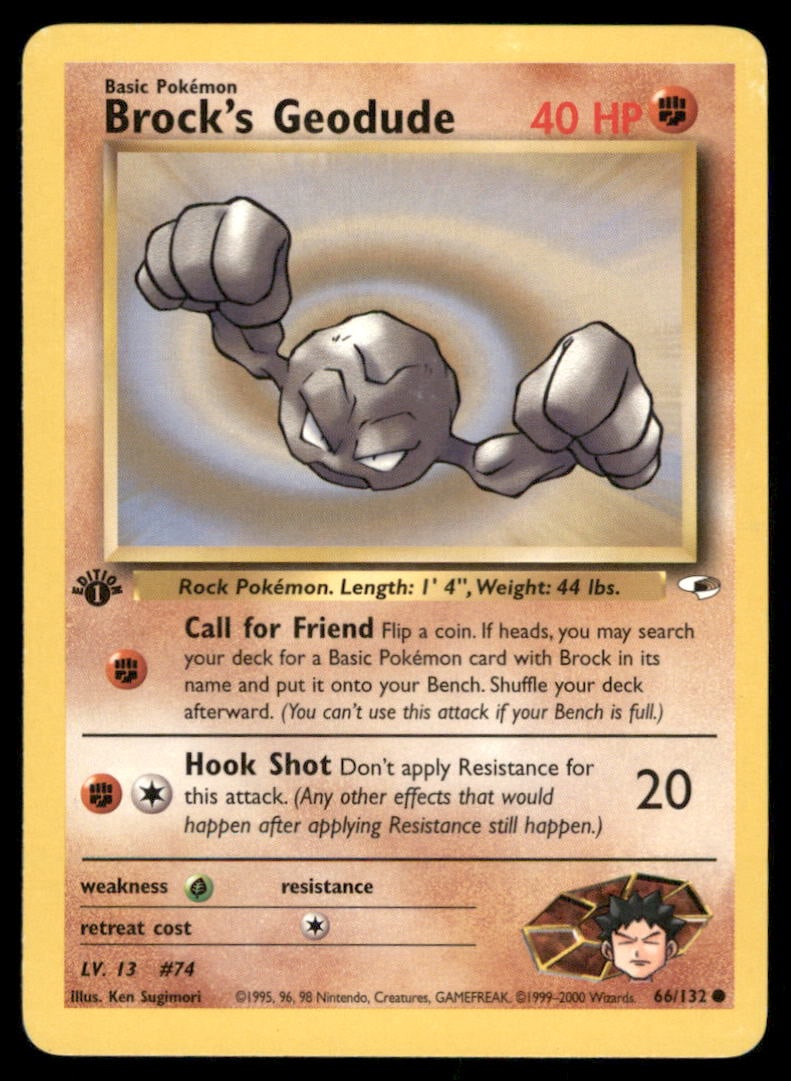 Brock's Geodude 66/132 Gym Heroes Pokemon Card 1st Edition: We offer combined shipping on multiple items. Buyers may also arrange their own shipping. LiveShipping is a separate and independent option for shipping that is NOT a part of the auction house or thei