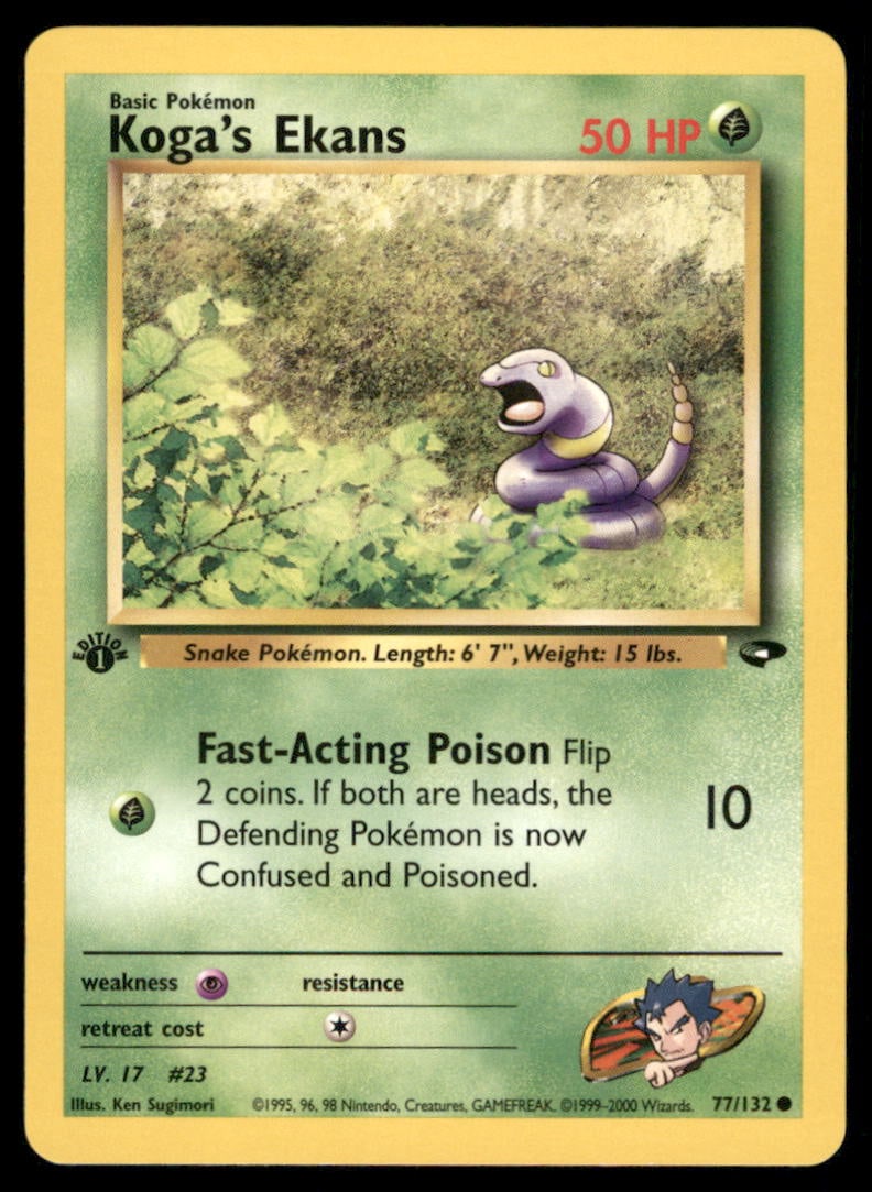 Koga's Ekans 77/132 Gym Challenge Pokemon Card 1st Edition: We offer combined shipping on multiple items. Buyers may also arrange their own shipping. LiveShipping is a separate and independent option for shipping that is NOT a part of the auction house or thei