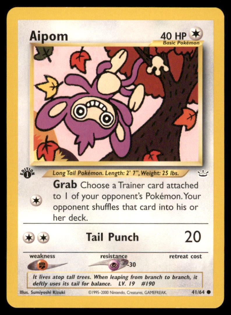 Aipom 41/64 Neo Revelation Pokemon Card 1st Edition: We offer combined shipping on multiple items. Buyers may also arrange their own shipping. LiveShipping is a separate and independent option for shipping that is NOT a part of the auction house or thei