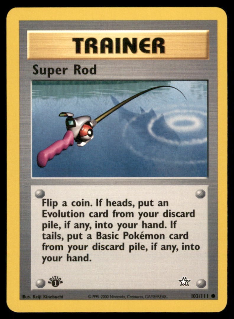 Super Rod 103/111 Neo Genesis Pokemon Card 1st Edition: We offer combined shipping on multiple items. Buyers may also arrange their own shipping. LiveShipping is a separate and independent option for shipping that is NOT a part of the auction house or thei