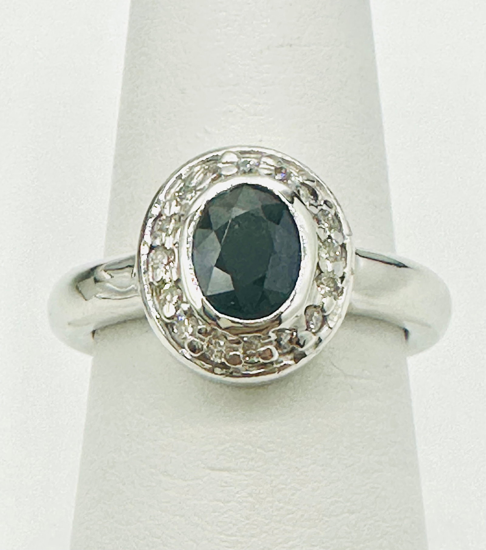 Natural Diamond and Sapphire Halo Ring,14KT White Gold # 2441 (1 of 4)