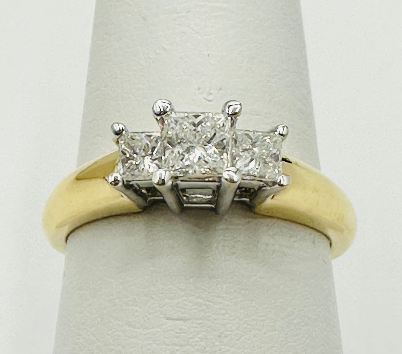 Natural Diamond Engagement Ring,14KT Yellow and White Gold # 2654: # 2654 Natural Diamond Engagement Ring,14KT Yellow and White Gold 3 pieces princess diamond 0.57 carat(t.w.) Ring Weight: 4.10 grams(t.w.) Ring Size: 6.75
