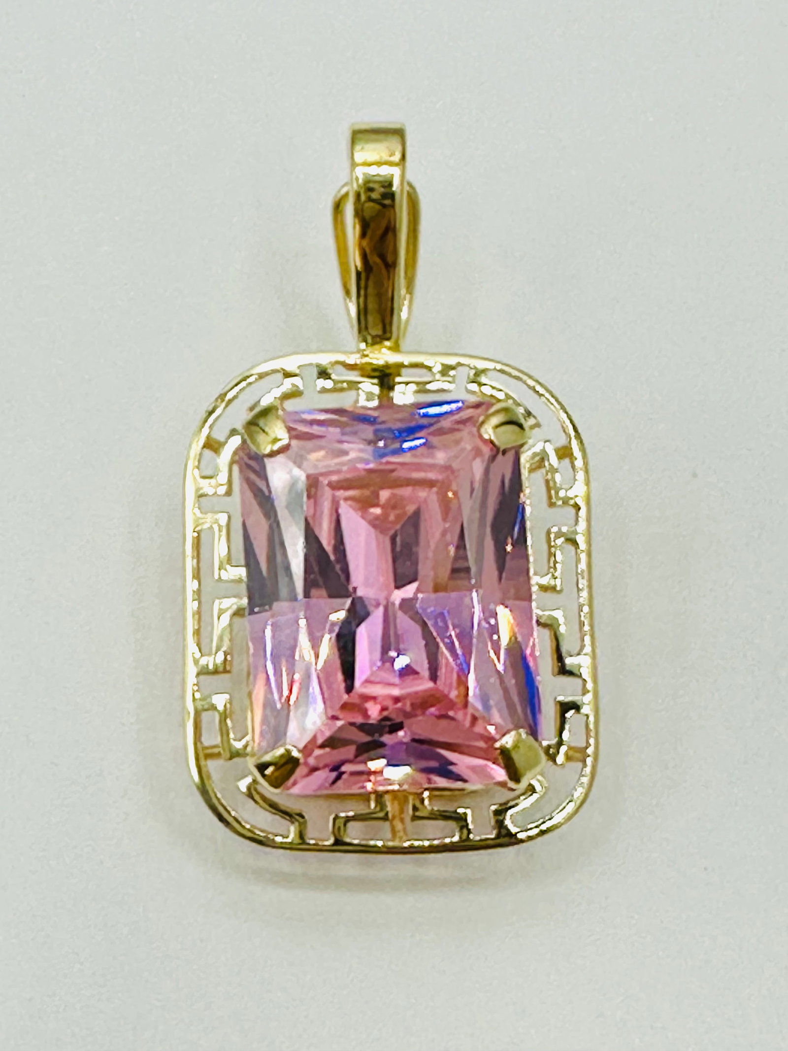 14KT Yellow Gold Pink Iced Pendant # 2662 (1 of 4)