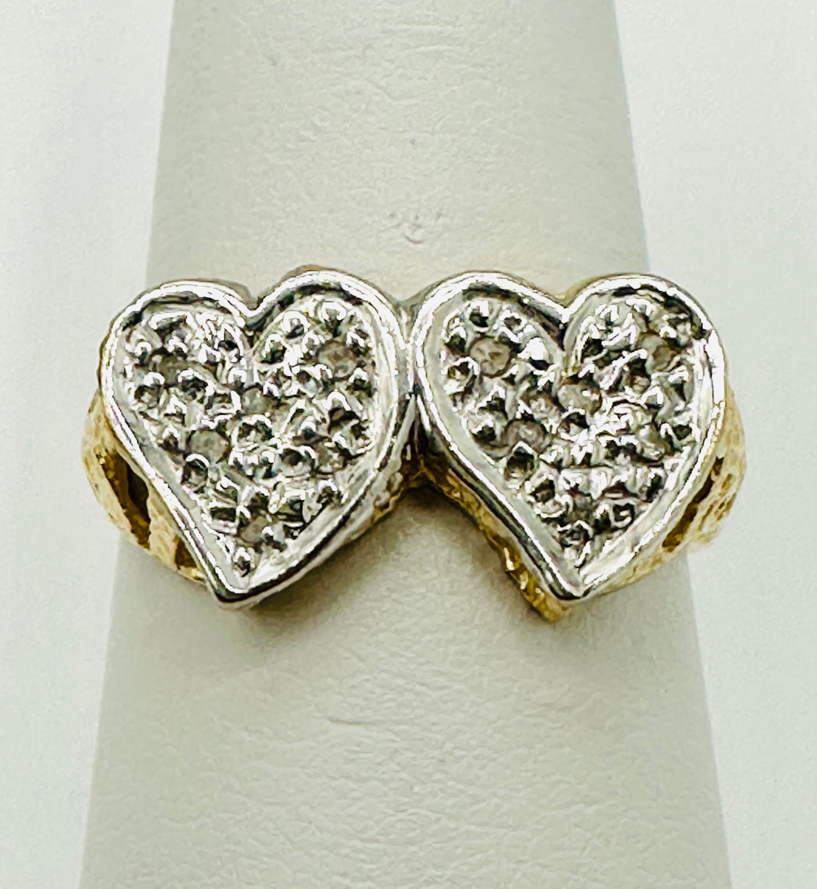 Natural Diamond Double Heart Ring,14KT Yellow Gold # 2684: # 2684 Natural Diamond Double Heart Ring,14KT Yellow Gold 12 pieces diamond 0.08 carat(t.w.) Ring Weight: 3.00 grams(t.w.) Ring Size: 6.75