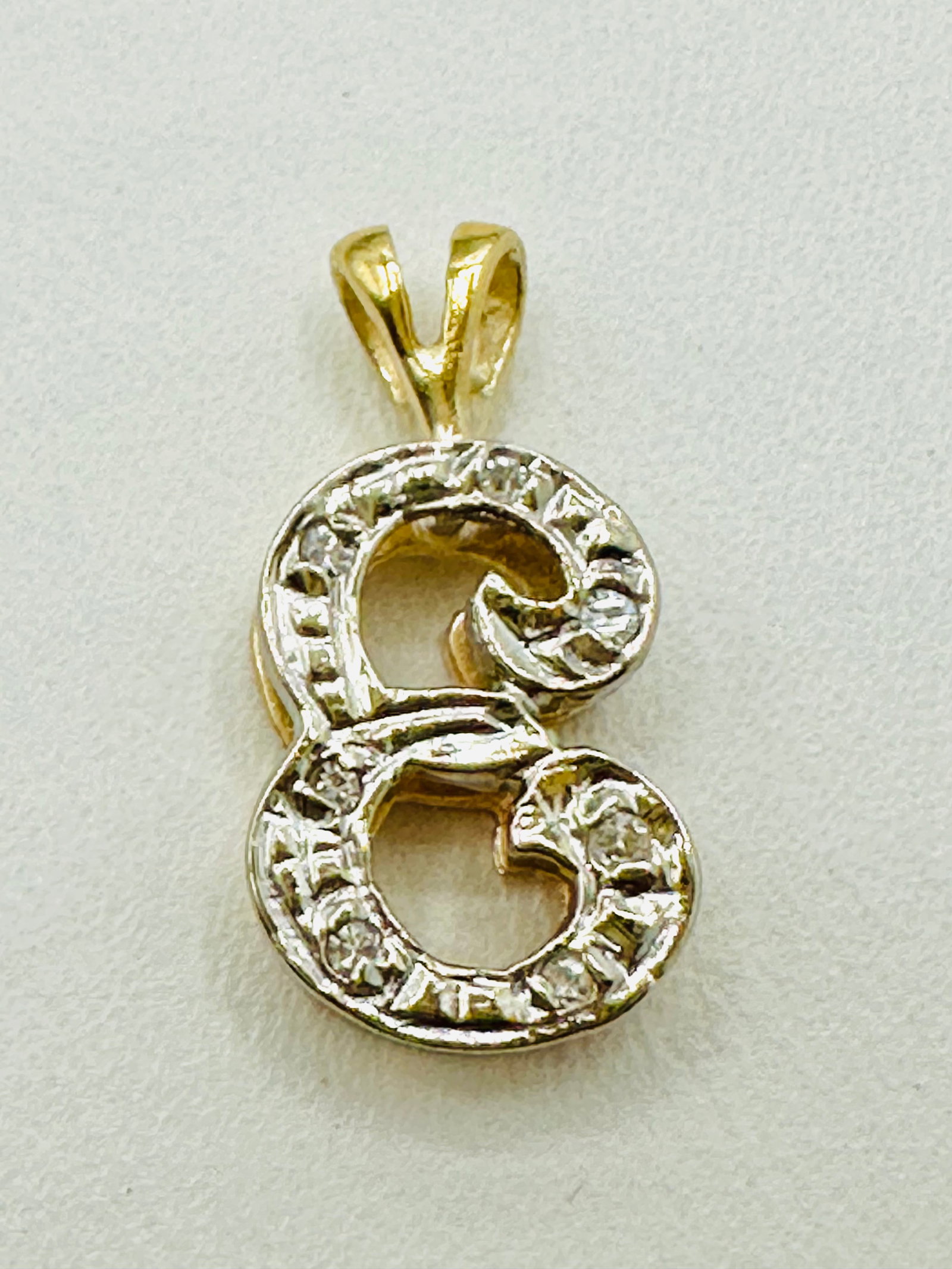 Natural Diamond Initial E Pendant, 14KT Yellow and White Gold # 2798 (1 of 4)