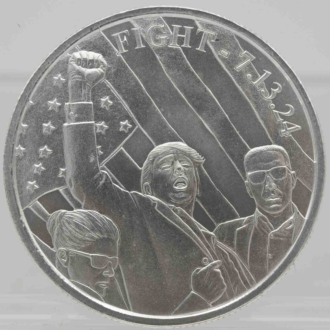 2024 Trump Fight 1oz Silver Round: Subject: Trump Fight 1oz Silver Round Medium: 999 Silver Year: 2024 Condition: MS BU Note: Any condition statement is given as an opinion and should not be treated as a statement of fact. Please see