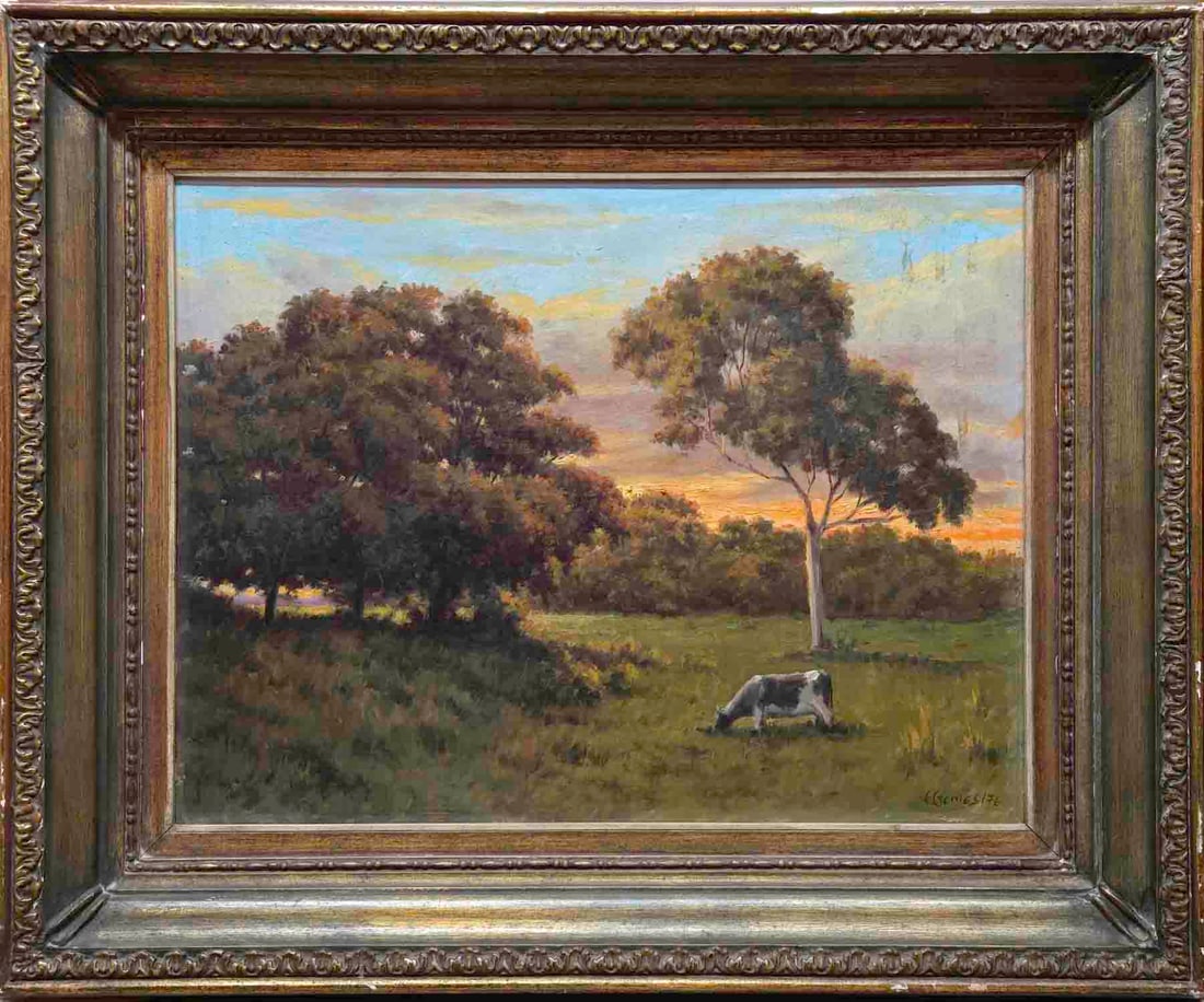 Vintage Impressionist Oil On Canvas "Pasture With Cow" (1 of 9)