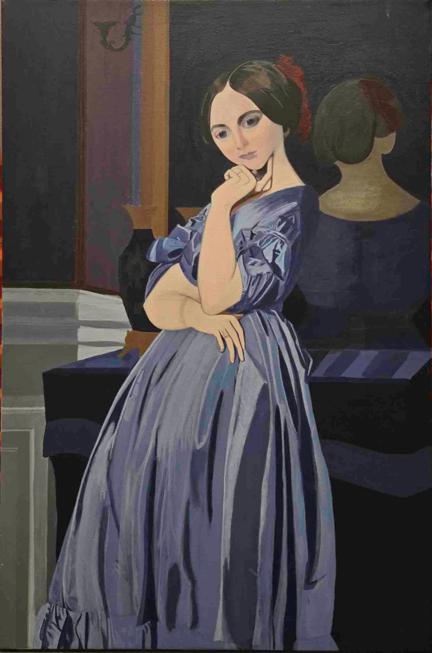 Vintage Figural Oil On Canvas "Girl In Blue Dress": Title: Girl In Blue Dress Medium: Oil On Canvas Size: 24 x 36 inches Age: Vintage Condition: Great, please check photo for condition reference Provenance: Combined shipping rate available. For afforda