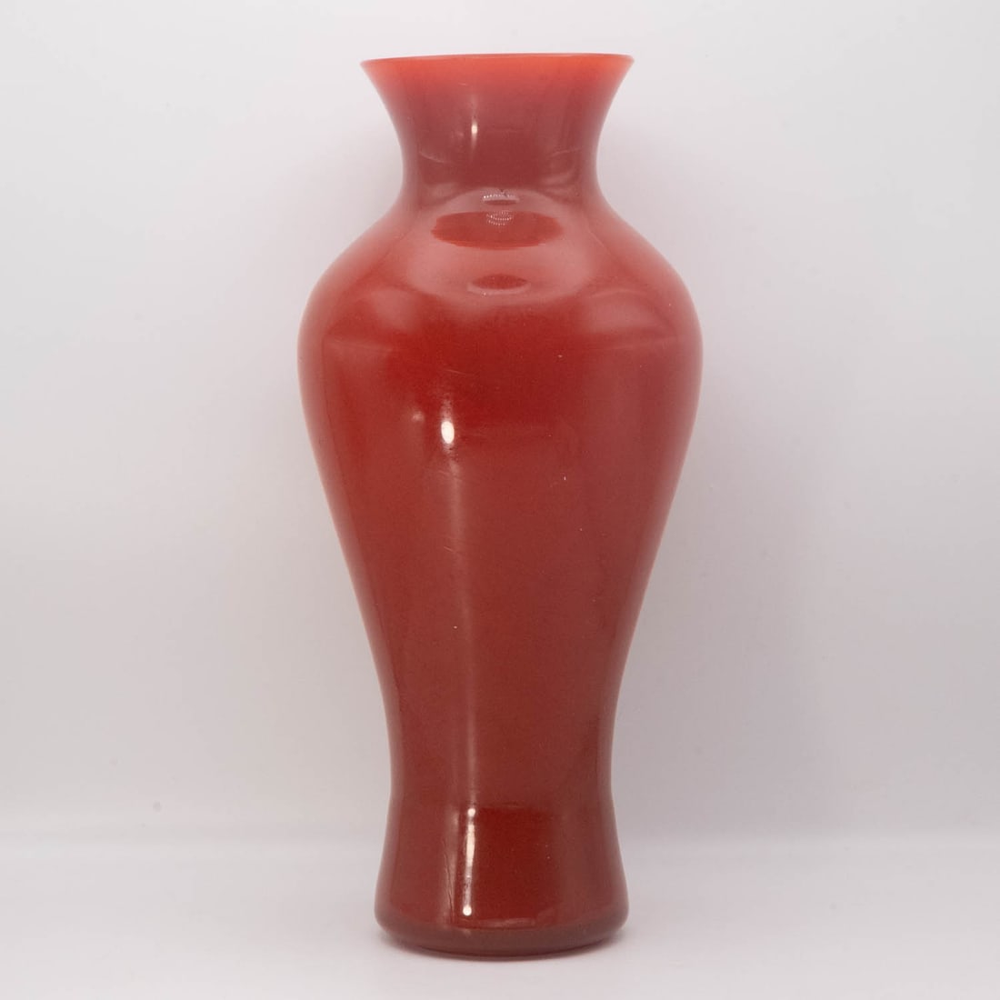 Old Chinese Large Red Peking Glass Baluster Vase: Medium: Red Peking Glass Size: 5.5x5.5x12 inches Age/Detail: Old Chinese Large Condition: great overall, check photo for condition reference. Provenance: Collection from Estate in Williamsburg LiveShi