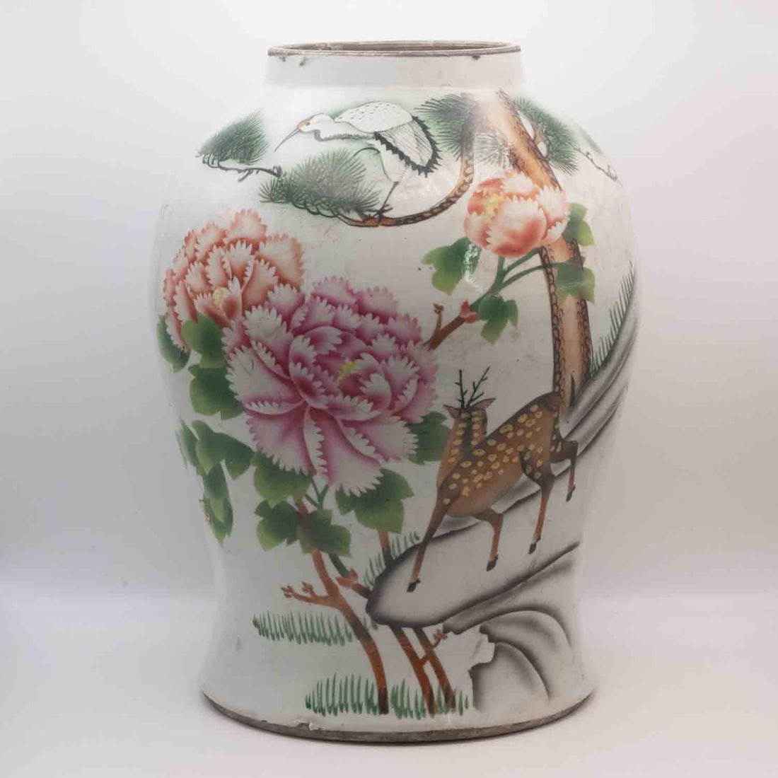 Antique Chinese Late Qing Famille Rose Porcelian Large Vase: Medium: Famille Rose Porcelian Size: 9.5x9.5x13.5 inches Age/Detail: Antique Chinese Late Qing Condition: great overall, check photo for condition reference. Provenance: Collection from Estate in Will