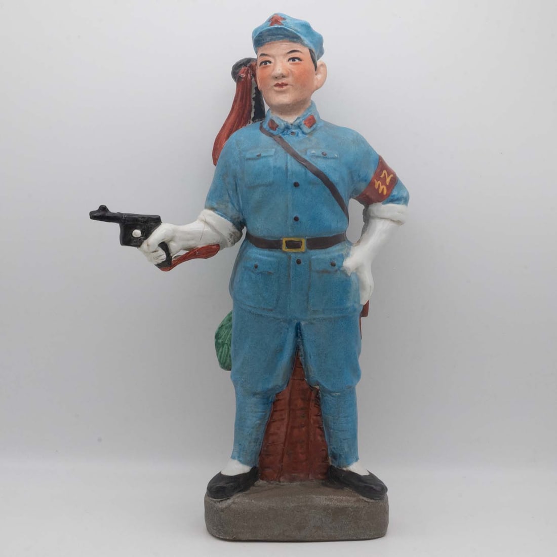 Chinese Cultural Revolution Era Ceramic Red Guard Soldier Figure: Medium: Ceramic Size: 8x3x12 inches Age/Detail: Chinese Cultural Revolution Era Condition: Crack and repair visible, check photo for condition reference. Provenance: Collection from Estate in Williams