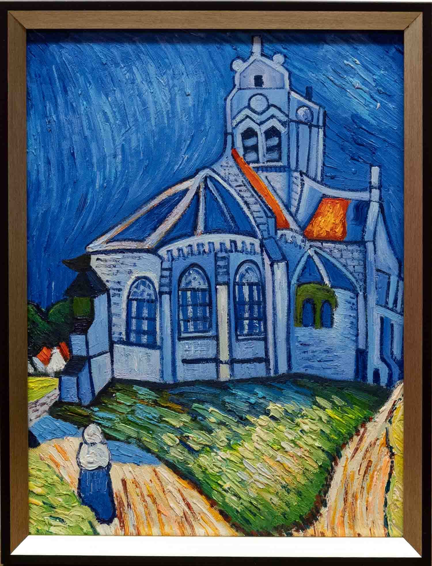 After Van Gogh Acrylic On Canvas "Church At Auvers": Title: Church At Auvers Medium: Acrylic On Canvas Size: 16 x 12 inches Frame: 17 x 13 inches Age: Condition: Great, hand painted, please check photo for condition reference Provenance: Combined shippi