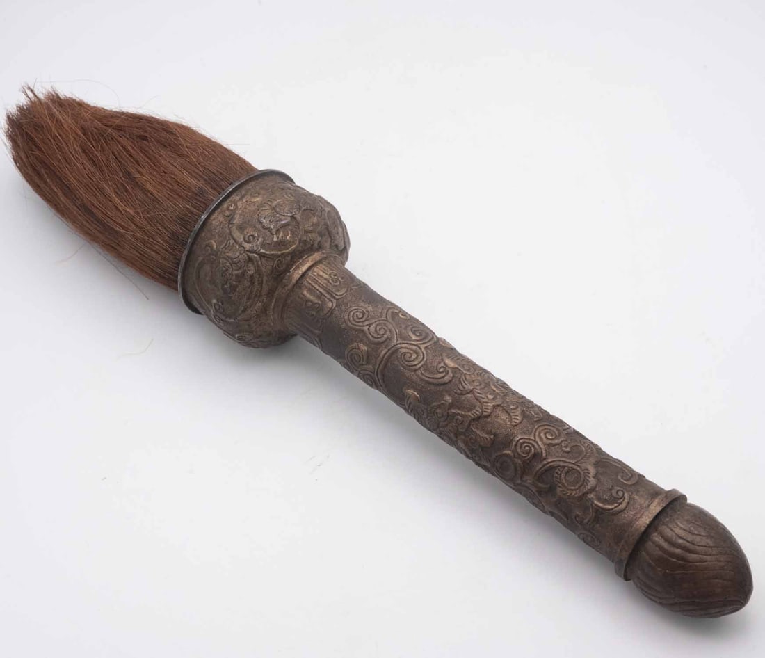 Old Chinese Bronze Scholar Ink Brush: Medium: Bronze Size: 15x3x3 inches Age/Detail: Old Chinese Condition: great overall, check photo for condition reference. Provenance: Collection from Estate in Williamsburg LiveShipping is NOT a part 