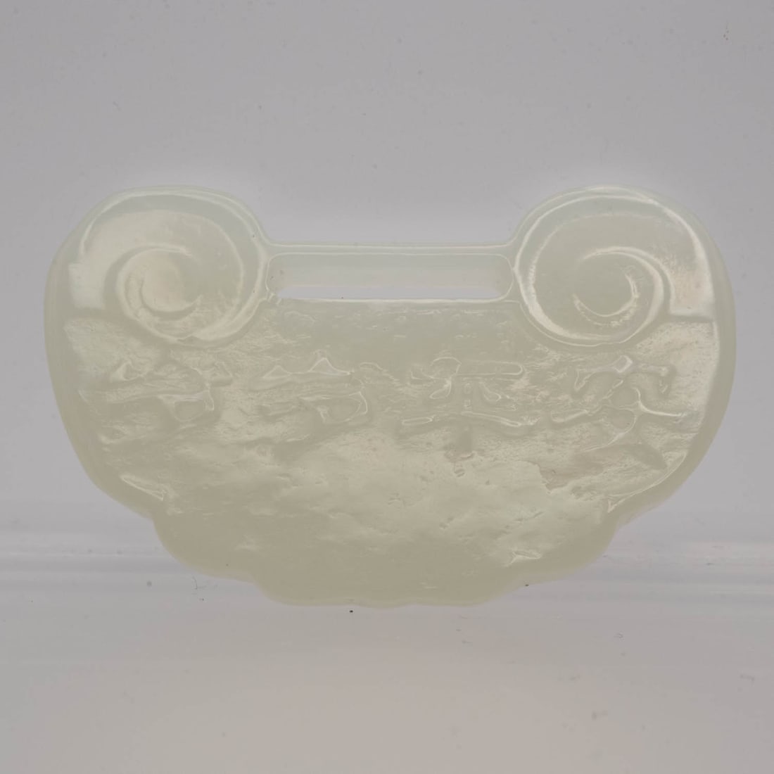 Antique Chinese Carved White Nephrite Jade Auspicious Lock Pendant: Medium: White Nephrite Jade Size: 1.8x1.3x0.3 inches Age/Detail: Antique Chinese Carved Condition: great overall, check photo for condition reference. Carved in a traditional style with low relief dec